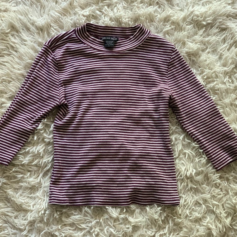 American Dream Mock Turtle Neck 3/4 Sleeve Striped